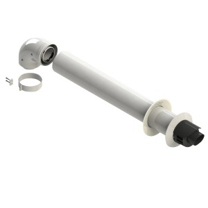 Tubo di scarico fumi t.b.t. per caldaie Caldaie, composto da tubi, gomiti e materiale di montaggio.