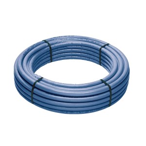 Rotolo di tubo multistrato blu t.b.t., ideale per impianti idraulici e di riscaldamento.