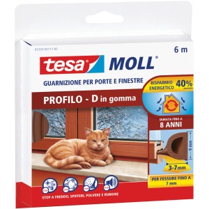Tesa Moll Guarnizione profilo D per porte e finestre, marrone, rotolo da 6m.