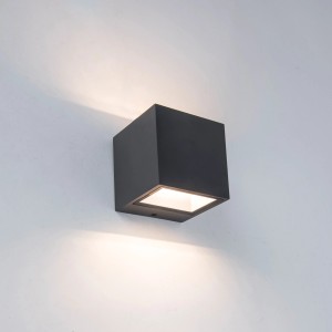 Moderna lampada da parete per esterni a LED Gemini mini di Lutec, grigia. Forma quadrata, up & downlight.