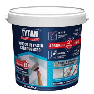 Secchio di Tytan Stucco in Pasta Cartongesso, stucco per cartongesso, blu e bianco.