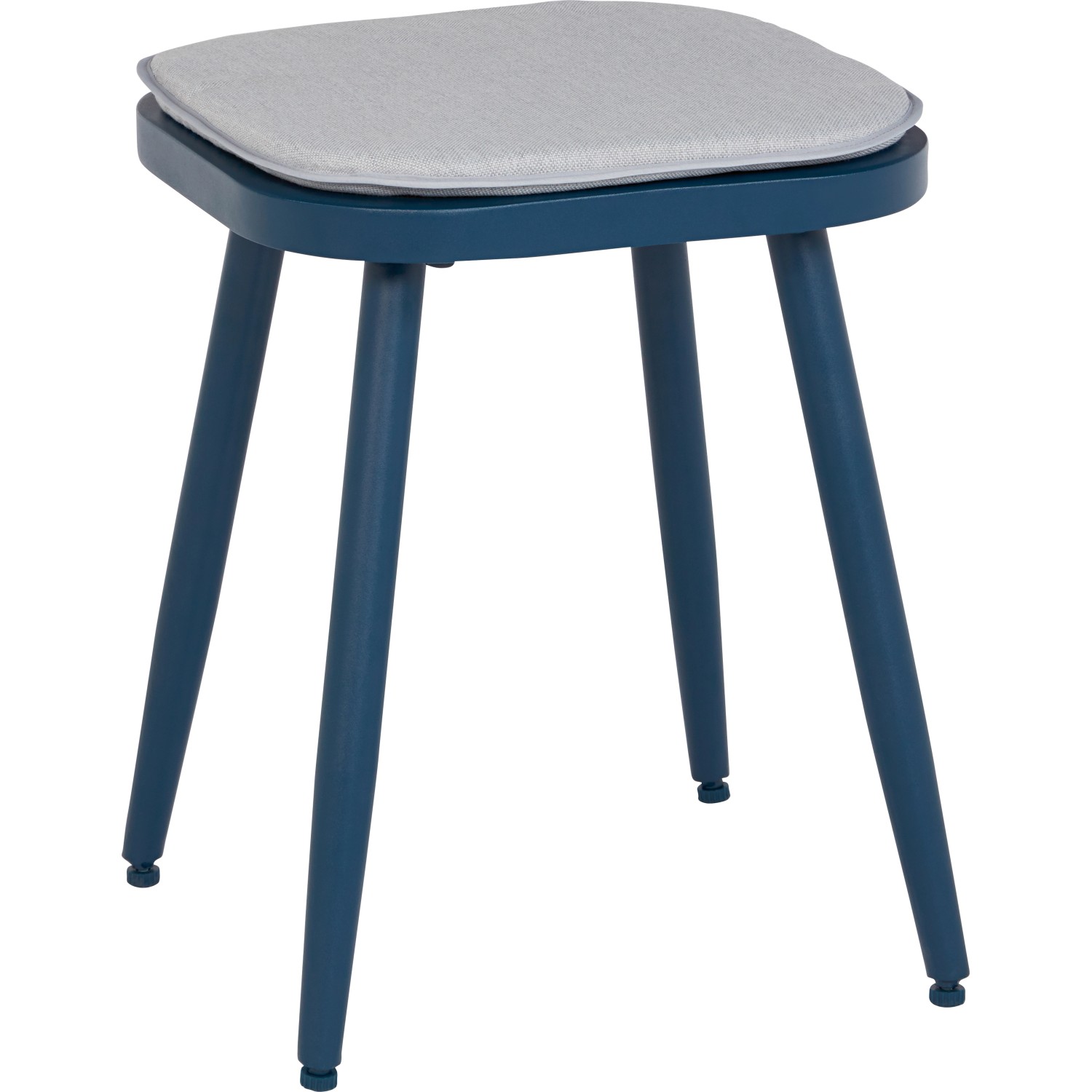 Sgabello lounge blu Punta Gorda in acciaio intrecciato con cuscino seduta grigio.