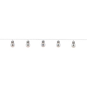 Catena luminosa LED con sfere di metallo, cavo trasparente e 10 LED, lunghezza 1,85 m.
