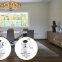 Interno con telecamera di videosorveglianza t.b.t. che mostra le funzioni di rotazione e inclinazione.