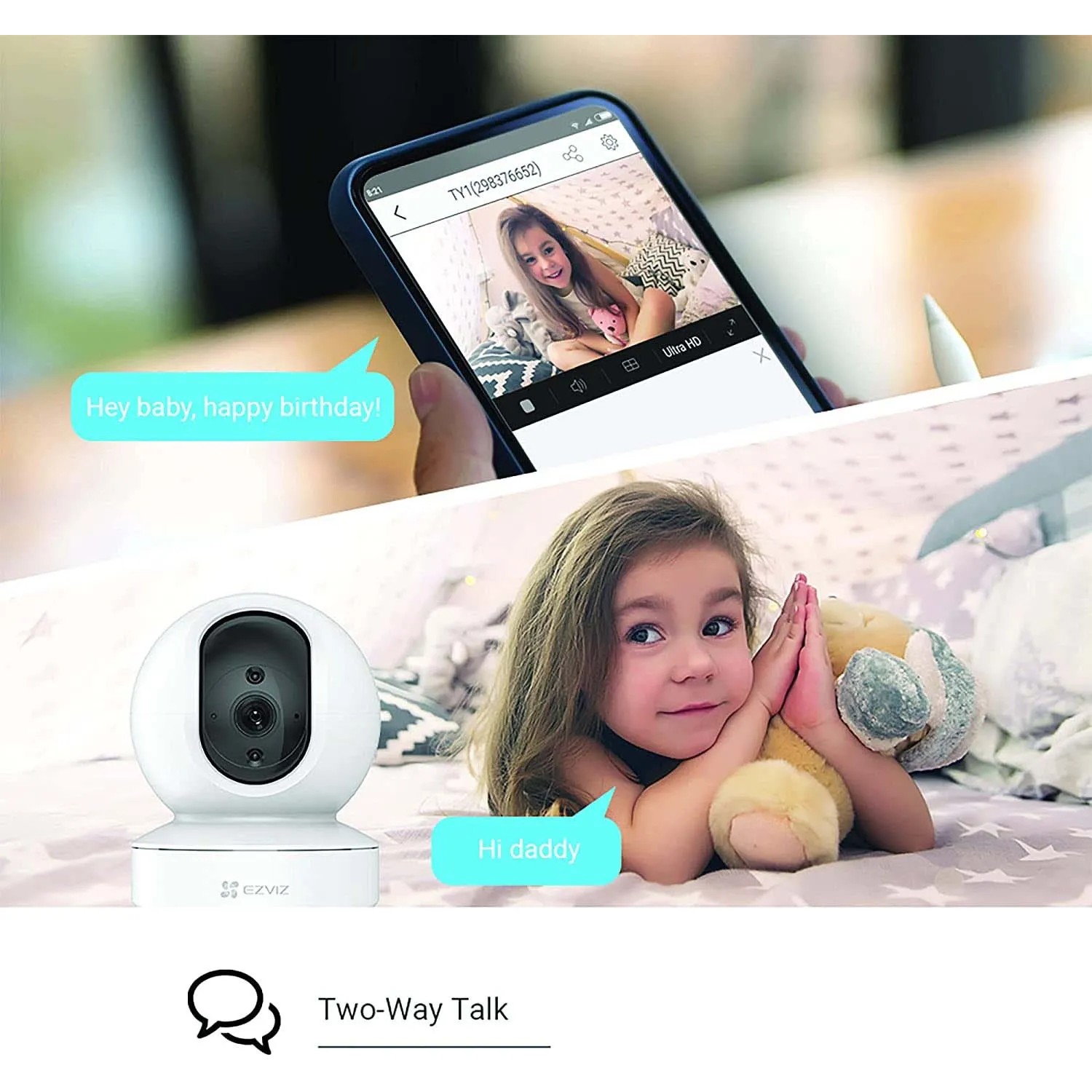 Telecamera di videosorveglianza domestica con comunicazione bidirezionale.