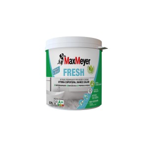 Pittura per interni MaxMeyer Fresh, pittura bianca per bagno e cucina in un secchio.