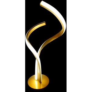 Moderna lampada da tavolo a LED color oro, design curvo.