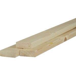 Listelli in legno piallato, colore legno chiaro, vista dettagliata.