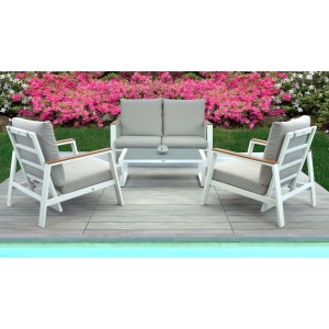 Set di mobili da giardino t.b.t. con divano, poltrone e tavolo in bianco e grigio.