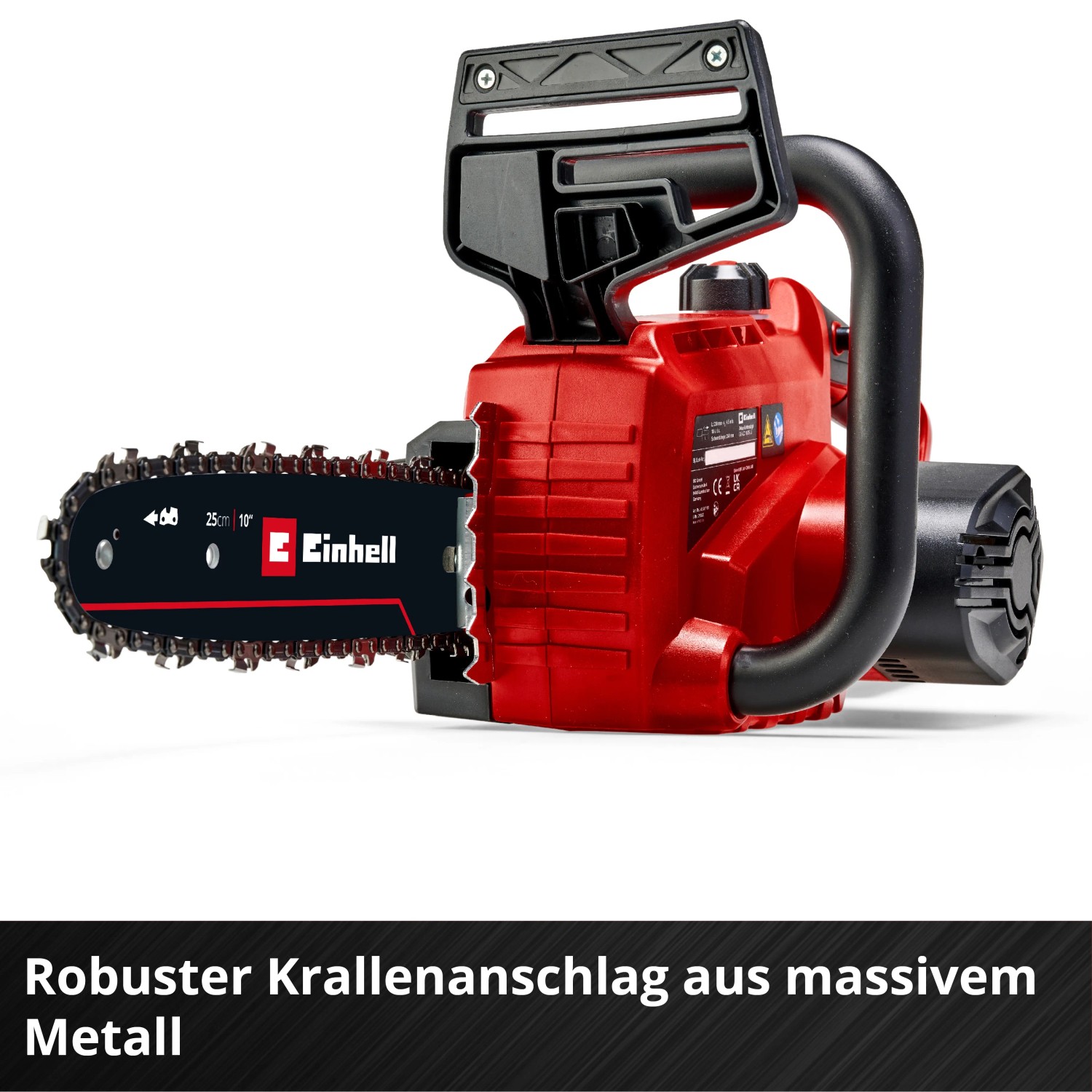 Motosega a batteria Einhell Power X-Change GE-LC 18/25 Li Solo, rosso/nero. Motosega compatta per giardinaggio.