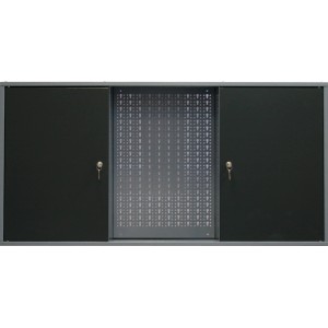 Armadio pensile per attrezzi, larghezza 1200 mm, con 2 ante e pannello forato per riporre gli attrezzi.