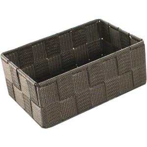 Cesto portaoggetti rettangolare intrecciato marrone per mobili bagno.