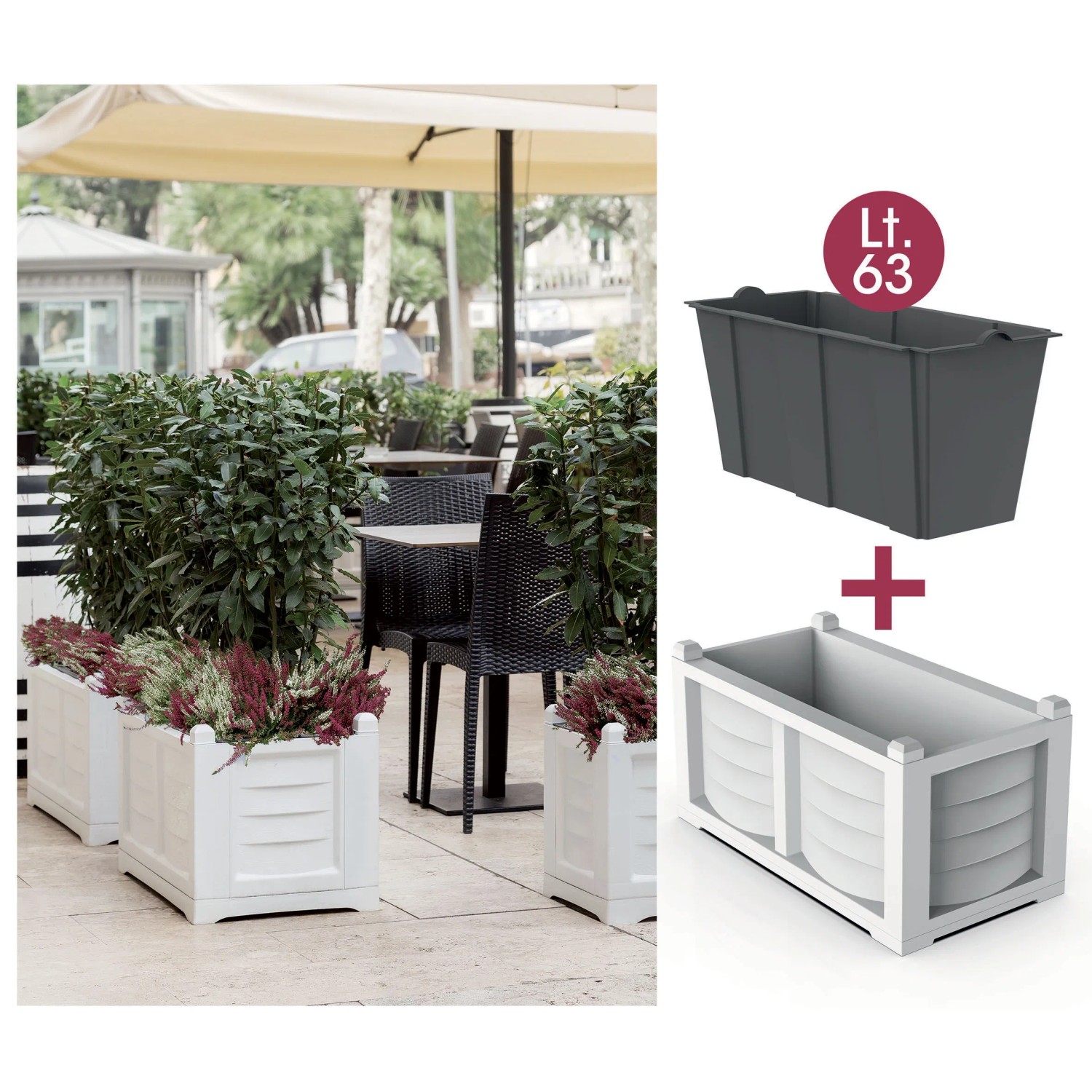 Fioriera da esterno t.b.t., grigia e bianca.