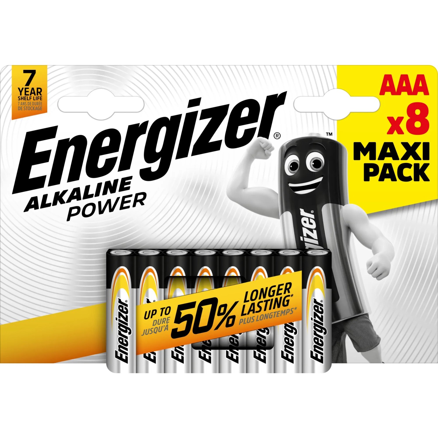 Energizer Alkaline Power AAA batterie, confezione da 8. Energia affidabile per dispositivi di uso quotidiano.