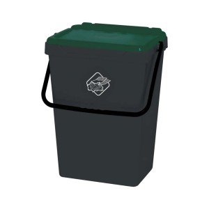 Pattumiera t.b.t. grigia con coperchio verde e manico nero.