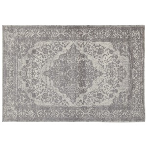 Tappeto vintage grigio con motivo floreale.