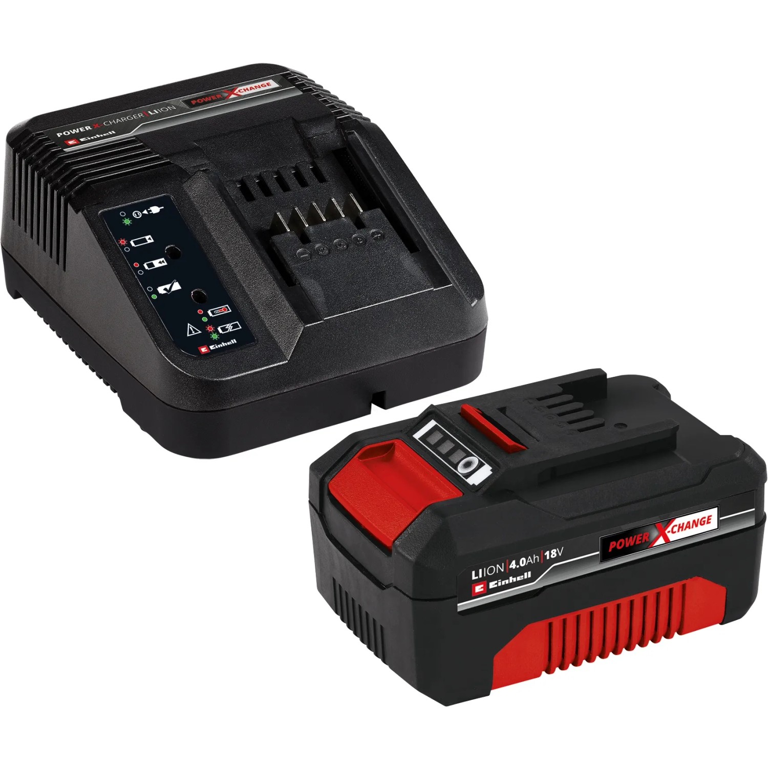 Einhell Power X-Change Starter Kit 18V 4Ah con batteria e caricabatterie.