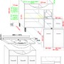 Disegno tecnico: mobile bagno t.b.t. con dimensioni e dettagli per l'installazione.