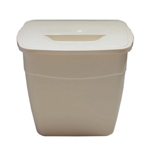 Pattumiera t.b.t. beige con coperchio, ideale per bagno o cucina.