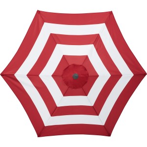 Ombrellone da mercato Honolulu, Ø 300 cm, a righe bianche e rosse, visto dal basso.