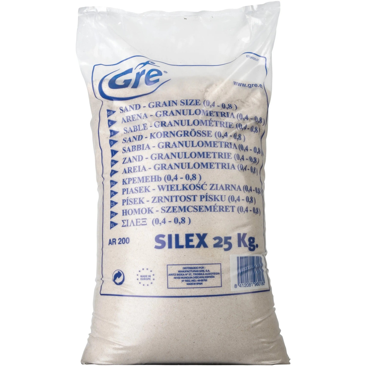Sacco di sabbia filtrante Silex 25kg per sistemi di filtraggio piscina.