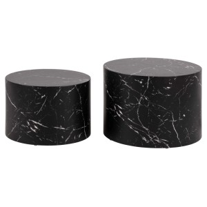 Set di 2 tavolini da salotto in legno Motrik effetto marmo nero tondo h40 cm