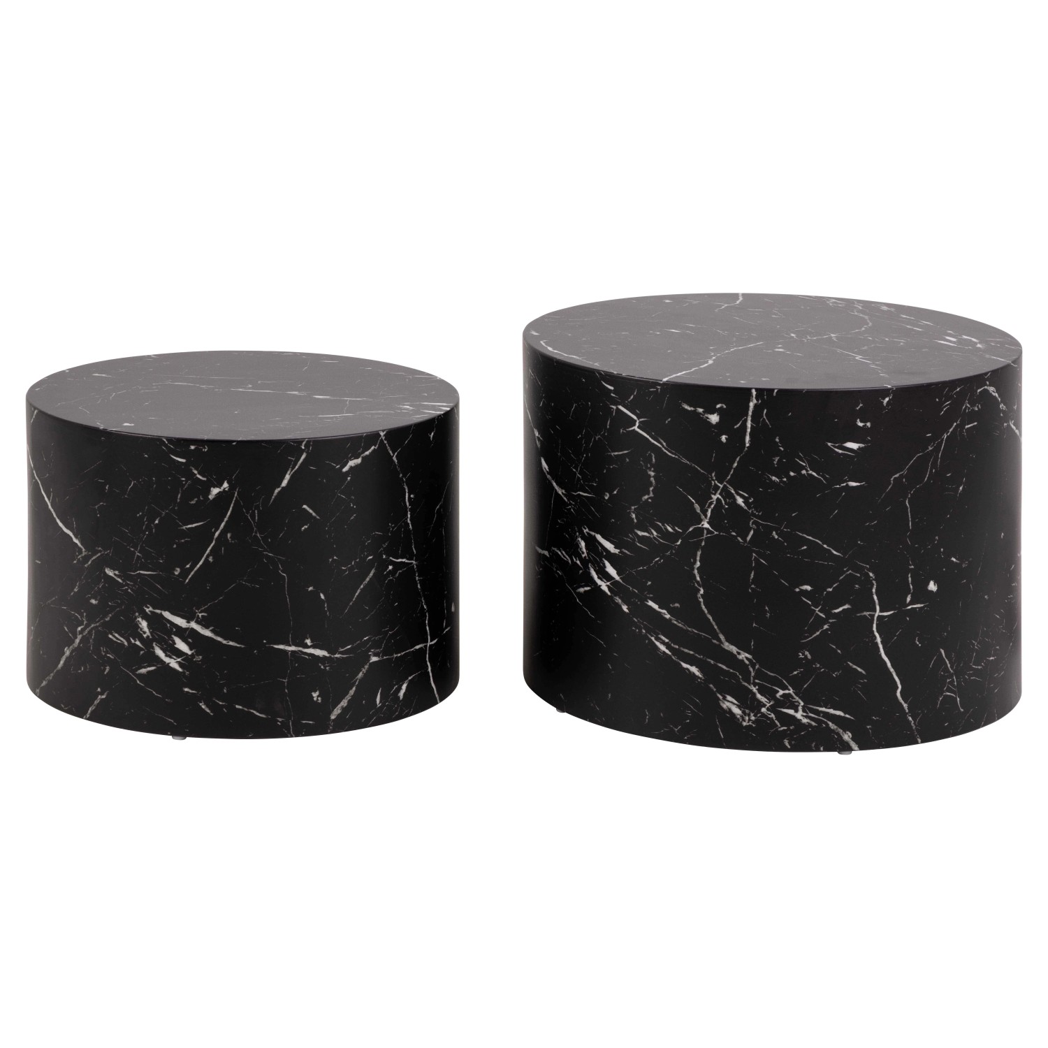 Set di 2 tavolini da salotto in legno Motrik effetto marmo nero tondo h40 cm_3
