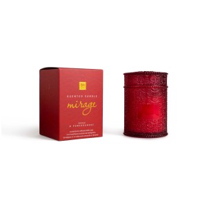 Candela profumata rossa t.b.t. in vetro con confezione.