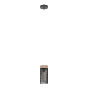 Lampada a sospensione moderna con paralume in metallo nero ed elemento in legno. Ideale come lampada a sospensione.