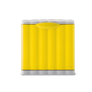 Pattumiera t.b.t. gialla con coperchio e base grigi.