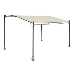 Gazebo t.b.t. con copertura in tessuto beige e struttura in metallo scuro.