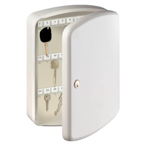 Burg Wächter Cassetta portachiavi Key Box con 35 ganci, acciaio, bianco, porta aperta con chiavi.