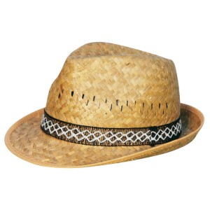 Cappello di paglia per giardinaggio con fascia decorativa. Protezione solare per il giardino.