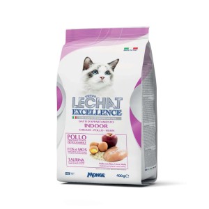 LeChat Excellence cibo secco per gatti indoor con pollo, confezione da 400g.