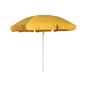 Ombrellone a braccio t.b.t. giallo con struttura bianca per giardino o balcone.