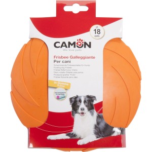 Frisbee galleggiante arancione per cani, diametro 18 cm, per giochi d'acqua.