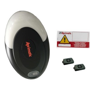 t.b.t. motore per porta garage con accessori come cartello di avvertimento e due telecomandi.