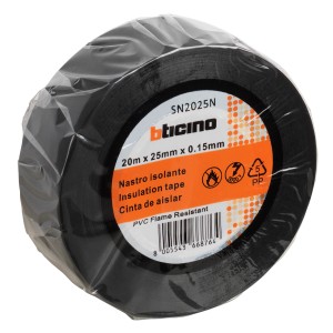 Nastro isolante nero t.b.t., 20m x 25mm, resistente alla fiamma.
