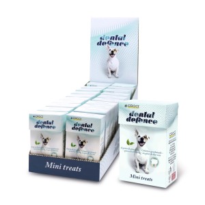 Display di snack t.b.t. per l'igiene dentale dei cani.