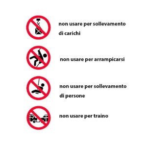 Istruzioni di sicurezza: Non usare per sollevare carichi/persone, arrampicarsi o trainare.