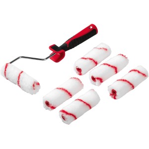 Set di 7 rulli per pittura a emulsione con manico e sei rulli.