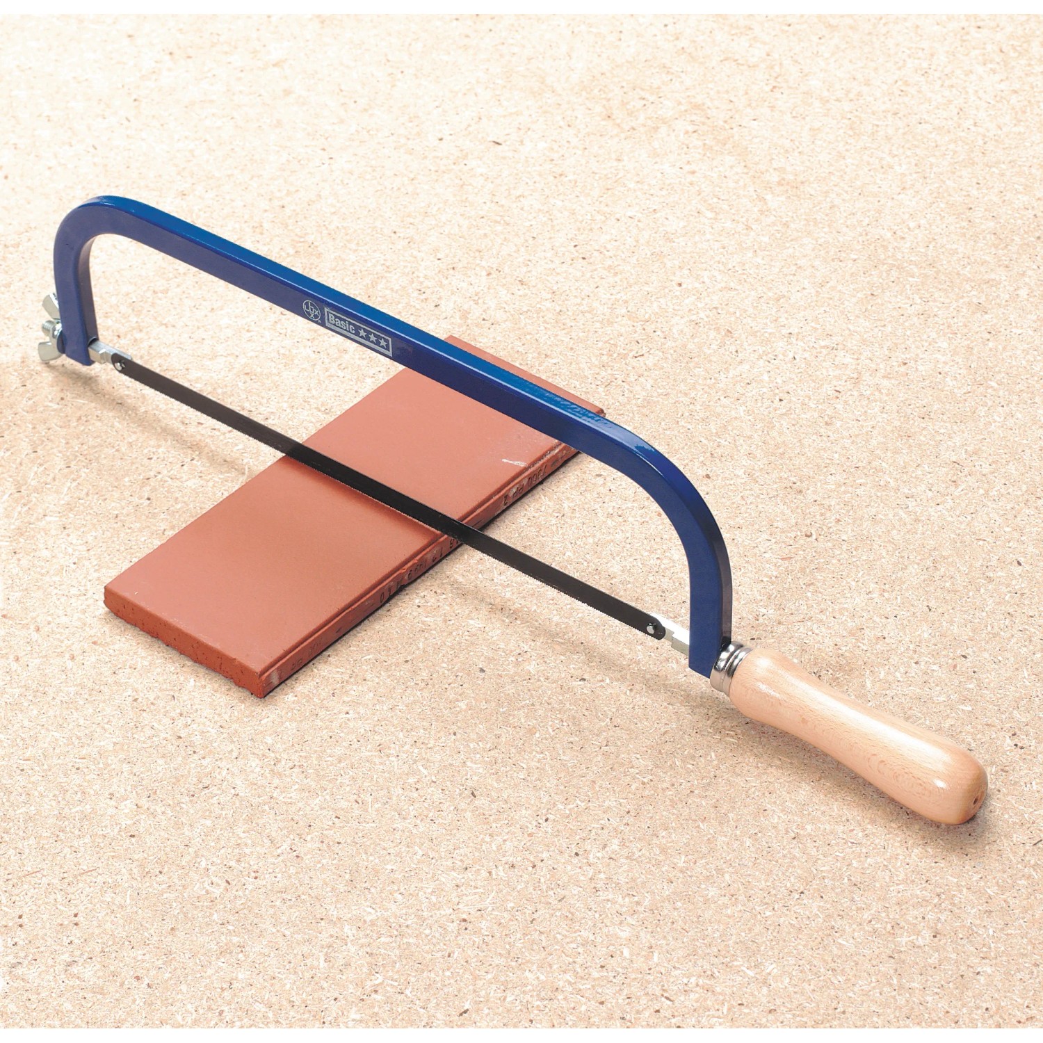 Archetto per metalli LUX Classic 300 mm con telaio blu e manico in legno.