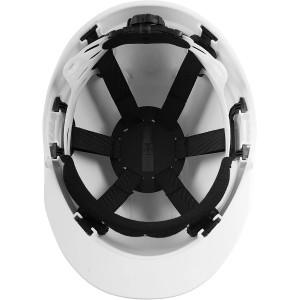 Casco da cantiere LUX bianco con imbracatura a 6 punti per una protezione ottimale.
