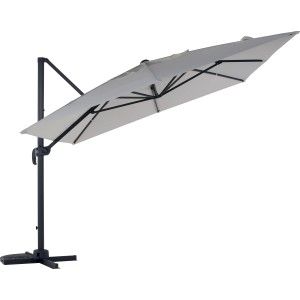 Ombrellone a braccio t.b.t. con telo grigio e struttura scura.