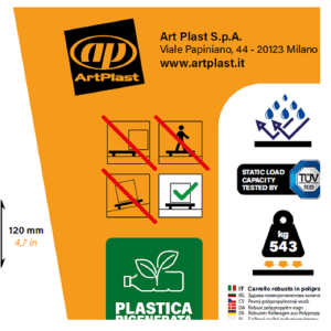 Foglio informativo per carrello: Capacità di carico, info materiale e uso corretto.