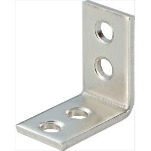 Staffa angolare per sedia in acciaio inox, 25x25x14 mm, con fori per il montaggio.