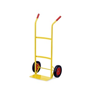 Carrello t.b.t. giallo per officina e magazzino con maniglie e ruote rosse.