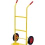 Carrello t.b.t. giallo per officina e magazzino con maniglie e ruote rosse.