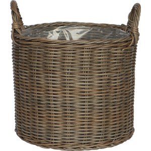 Cesto in polyrattan grigio con manici, 33x33x34,5 cm, ideale come portavaso per interni ed esterni.