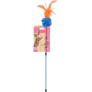 Canna da pesca per gatti con piume e palla di peluche, gioco per gatti